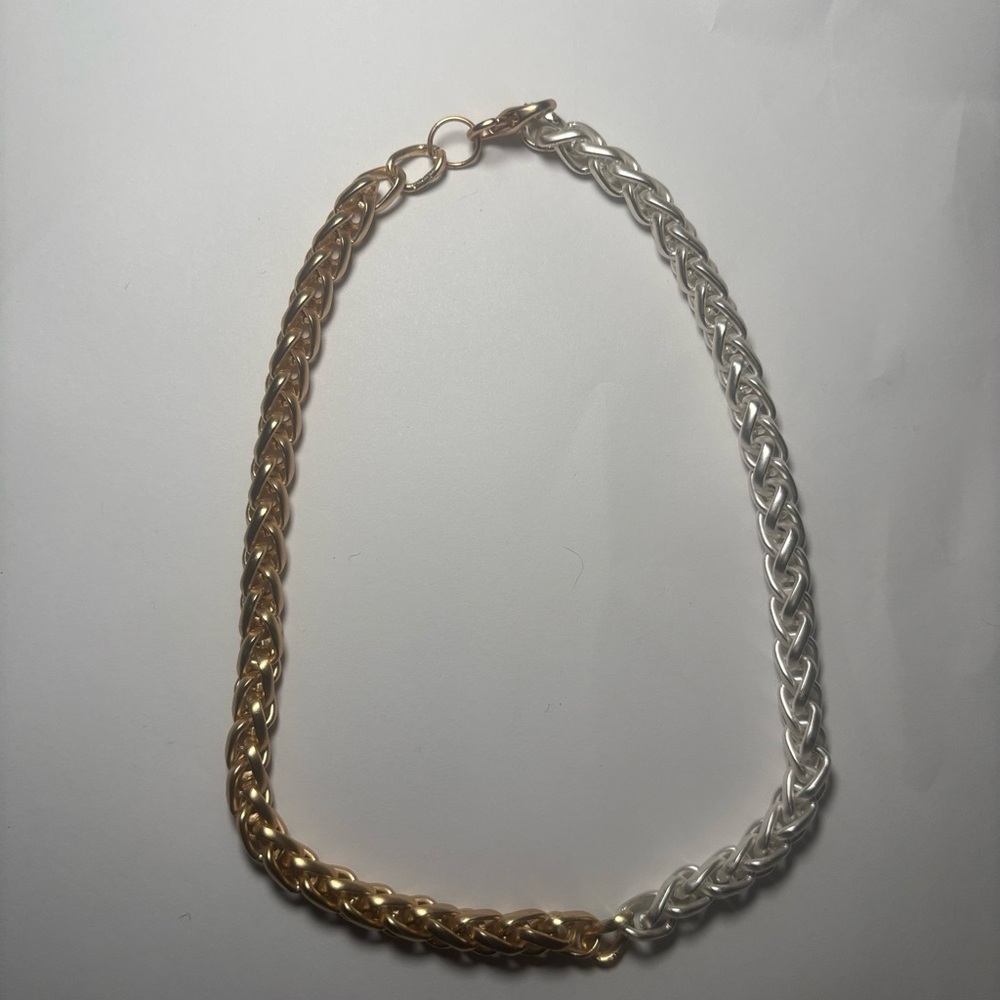 Matte gold and silver plated wheat link necklace